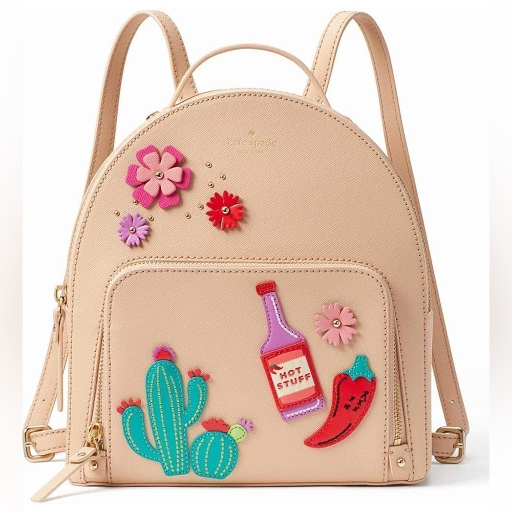 Kate Spade Pink Saffiano Leather Hot stuff Sauce cactus  backpack